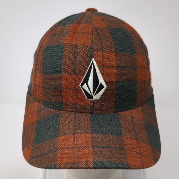 Volcom Fitted Baseball Cap Multicolor M Embroidered Vented Holes 6 Panel Plaid - Picture 2 of 9